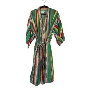 Far West El Cosmico Robe Belted Green Red Stripe Unisex One Size Cotton Mexican